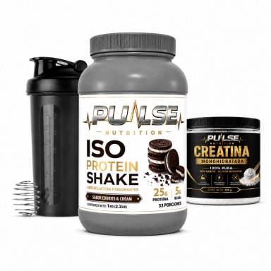 PACK PROTEINA ISO SHAKE 2.2LB COOKIES AND CREAM + CREATINA SIN SABOR 300GR +SHAKER- PULSE NUTRITION - 1