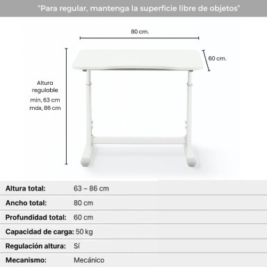 ESCRITORIO CON ALTURA AJUSTABLE 80X60X63-86CM FUNCIONAL BILBAO BLANCO - 4