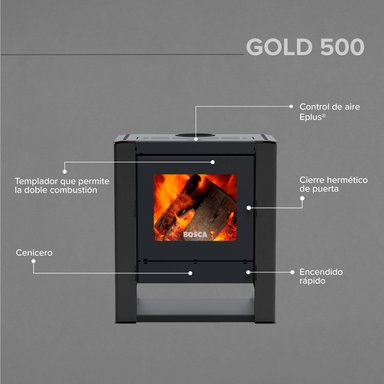 PACK CALEFACTOR A LEÑA GOLD 500 CHARCOAL BLACK VISION + KIT DE INSTALACION - 7