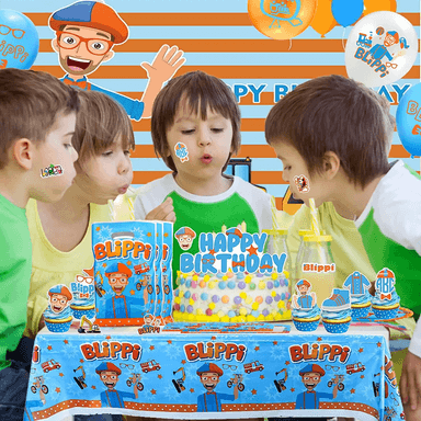 PACK CUMPLEAÑOS BLIPPI GLOBOS TOPPERS CINTA, COTILLON Y MAS - 5