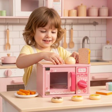 MICROONDAS DE MADERA INFANTIL CON ACCESORIO JUGUETE COCINA - BLANCO - 1