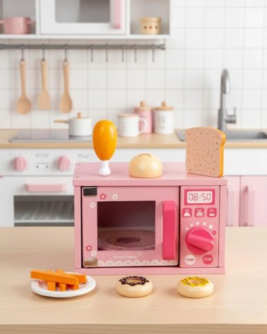 MICROONDAS DE MADERA INFANTIL CON ACCESORIO JUGUETE COCINA - BLANCO - 2