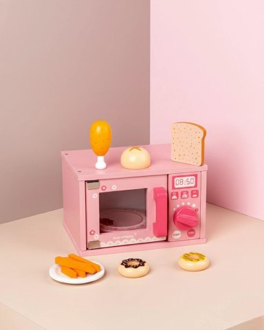 MICROONDAS DE MADERA INFANTIL CON ACCESORIO JUGUETE COCINA - BLANCO - 3