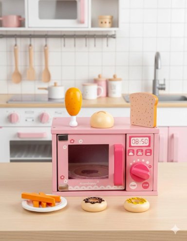 MICROONDAS DE MADERA INFANTIL CON ACCESORIO JUGUETE COCINA - BLANCO - 4