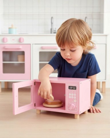 MICROONDAS DE MADERA INFANTIL CON ACCESORIO JUGUETE COCINA - BLANCO - 5