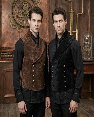 CHALECO GILLETTE DISFRAZ DE TERCIOPELO RETRO STEAMPUNK - NEGRO - XL - 1