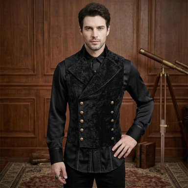 CHALECO GILLETTE DISFRAZ DE TERCIOPELO RETRO STEAMPUNK - NEGRO - XL - 2