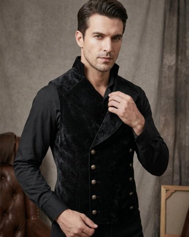 CHALECO GILLETTE DISFRAZ DE TERCIOPELO RETRO STEAMPUNK - NEGRO - XL - 3