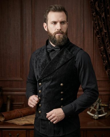 CHALECO GILLETTE DISFRAZ DE TERCIOPELO RETRO STEAMPUNK - NEGRO - XL - 4