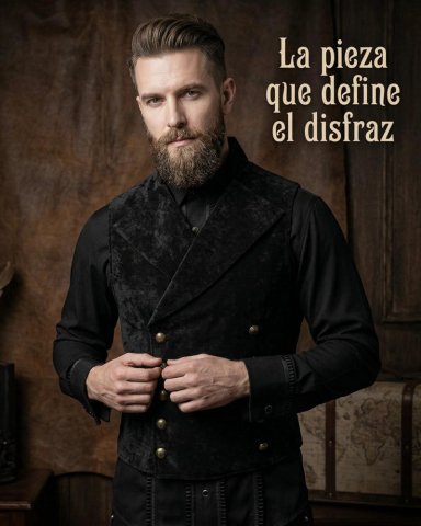 CHALECO GILLETTE DISFRAZ DE TERCIOPELO RETRO STEAMPUNK - NEGRO - XL - 5