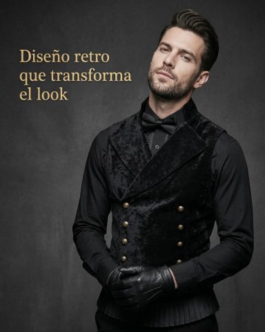 CHALECO GILLETTE DISFRAZ DE TERCIOPELO RETRO STEAMPUNK - NEGRO - XL - 8