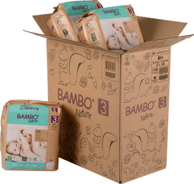 CAJA 6 PAQUETES BAMBO NATURE PAÑALES ECOLÓGICOS 168 UND BEBÉ 3 TALLA M 4-8 KG - 1