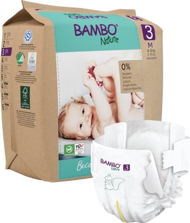 CAJA 6 PAQUETES BAMBO NATURE PAÑALES ECOLÓGICOS 168 UND BEBÉ 3 TALLA M 4-8 KG - 2