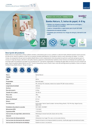 CAJA 6 PAQUETES BAMBO NATURE PAÑALES ECOLÓGICOS 168 UND BEBÉ 3 TALLA M 4-8 KG - 4