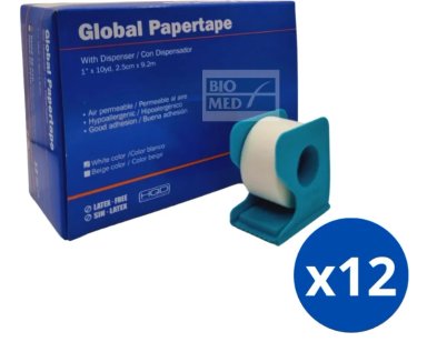 PACK X 12 CINTAS ADHESIVA MICROPORE EN COLOR BLANCO PAPEL 2.5CM X9CM - 2