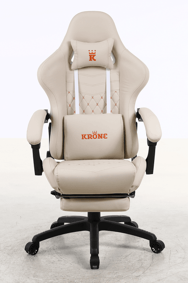 SILLA GAMER OFICINA KRONE XL + MASAJEADOR LUMBAR + APOYAPIÉS - BLANCA - 2