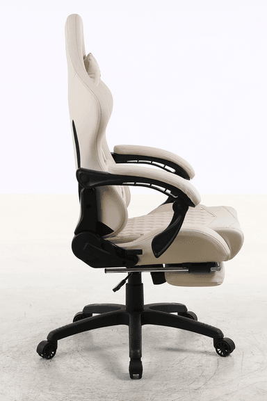 SILLA GAMER OFICINA KRONE XL + MASAJEADOR LUMBAR + APOYAPIÉS - BLANCA - 3