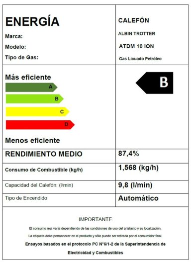 CALEFONT A GAS LICUADO 10 L ALBIN TROTTER TIRO NATURAL - 6
