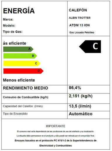 CALEFONT A GAS LICUADO 13 L ALBIN TROTTER TIRO NATURAL - 3
