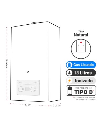 CALEFONT A GAS LICUADO 13 L ALBIN TROTTER TIRO NATURAL - 4