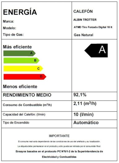 CALEFONT A GAS NATURAL 10 L ALBIN TROTTER TIRO FORZADO DIGITAL - 3