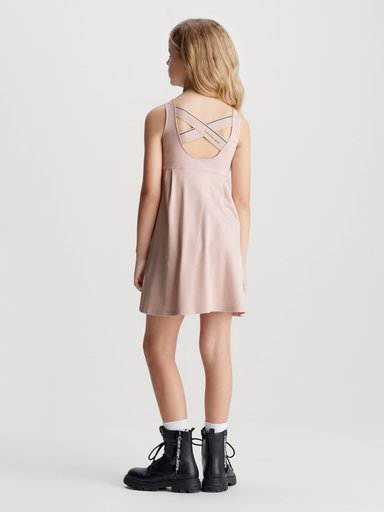 VESTIDO NIÑA CALVIN KLEIN ROSA BACK LOGO TAPE - 2