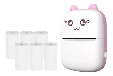 MINI IMPRESORA TÉRMICA INALÁMBRICA CON 6 ROLLOS DE PAPEL ROSA CLARO - 1