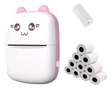 MINI IMPRESORA TÉRMICA PORTÁTIL BLUETOOTH GATITO + 11 ROLLOS ROSA - 1