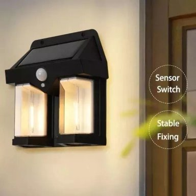 LÁMPARA FAROL SOLAR DOBLE CON SENSOR LUZ CÁLIDA - 5