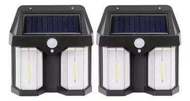 PACKS 2 LÁMPARA FAROL SOLAR DOBLE CON SENSOR LUZ CÁLIDA - 1