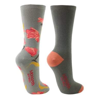 2 PARES CALCETIN BAMBOO DISEÑO FLOR LARGO 3/4 MONARCH - 1