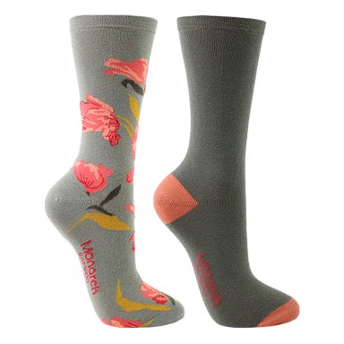 2 PARES CALCETIN BAMBOO DISEÑO FLOR LARGO 3/4 MONARCH - 3