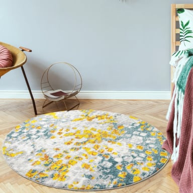 ALFOMBRA MODALFO FLORIDA CONTEMPORÁNEA MODERNA REDONDA AMARILLA 160 X 160 CM - 2
