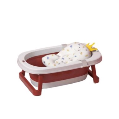 BAÑERA BABYMINE PLEGABLE BEBÉ CON TERMOMETRO Y COJÍN ROJO - 1