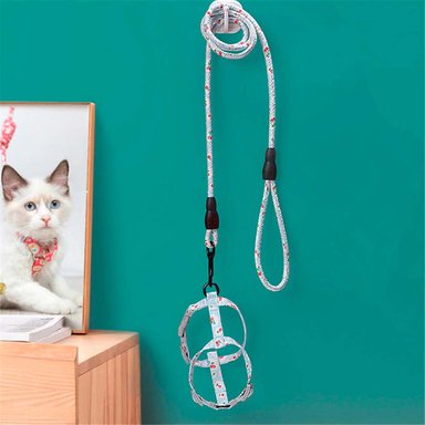 ARNÉS ALGODÓN GATO AJUSTABLE CORREA FLORES CELESTE - 7