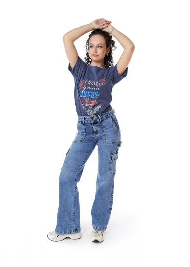 JEANS STRAIGHT FIT MUJER EFESIS AZUL NAOS PALAZZO CARGO - 1
