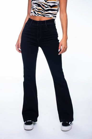 JEANS FLARE MUJER EFESIS NEGRO FEEL HILO CONTRATONO TAPETAS BOLSILLO - 1