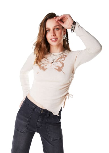 POLERA NADINE REGULAR RUEDO EN PUNTA C/ RECOGIDO COLOR CRUDO EFESIS - 2