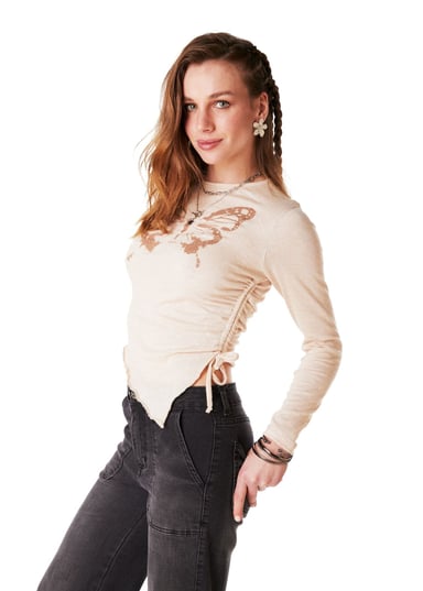 POLERA NADINE REGULAR RUEDO EN PUNTA C/ RECOGIDO COLOR CRUDO EFESIS - 3