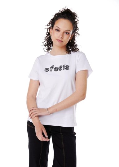 POLERA MILA REGULAR ESTAMPADO Y LENTEJUELAS BLANCO EFESIS - 1
