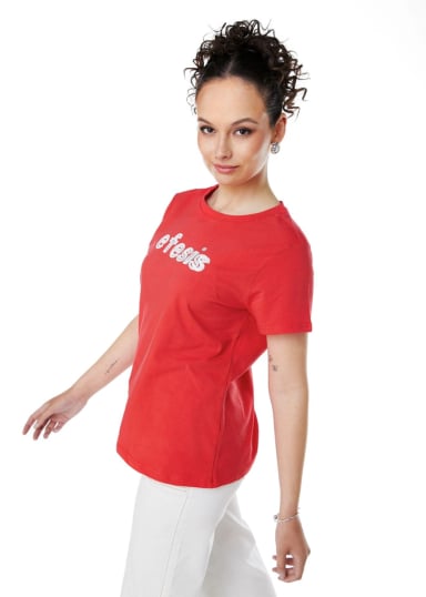POLERA MILA REGULAR ESTAMPADO Y LENTEJUELAS ROJO EFESIS - 4