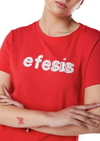 POLERA MILA REGULAR ESTAMPADO Y LENTEJUELAS ROJO EFESIS - 6