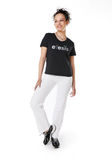 POLERA SARAI REGULAR ESTAMPADO Y TACHAS NEGRO EFESIS - 1