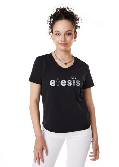POLERA SARAI REGULAR ESTAMPADO Y TACHAS NEGRO EFESIS - 2