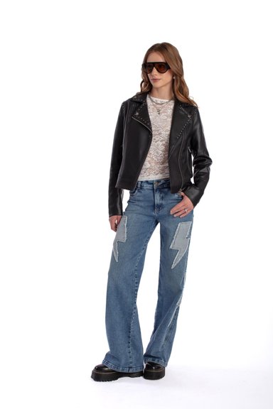 CHAQUETA ELIA BIKER PU TACHAS NEGRO EFESIS - 1