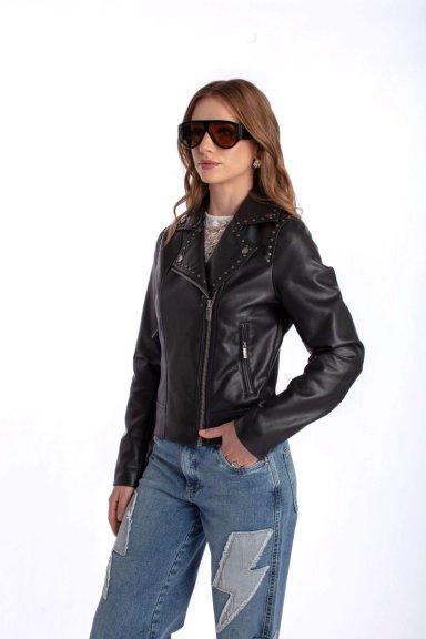 CHAQUETA ELIA BIKER PU TACHAS NEGRO EFESIS - 2