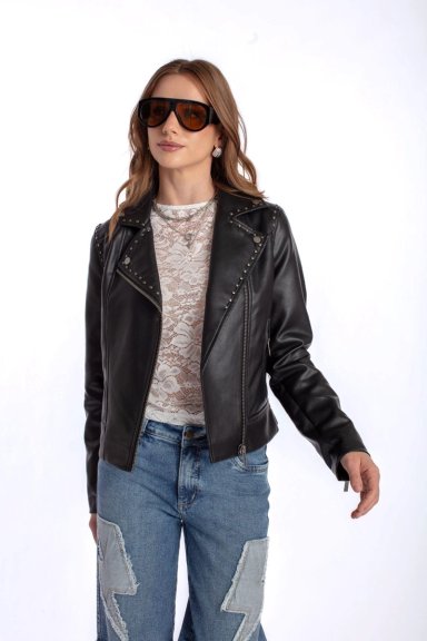 CHAQUETA ELIA BIKER PU TACHAS NEGRO EFESIS - 3