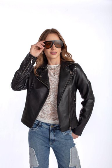 CHAQUETA ELIA BIKER PU TACHAS NEGRO EFESIS - 4