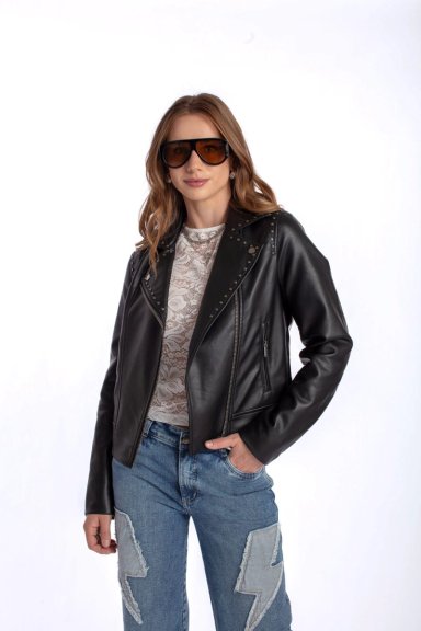 CHAQUETA ELIA BIKER PU TACHAS NEGRO EFESIS - 5