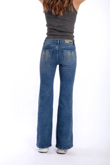 JEANS WINGS FLARE BORDADO ALAS AZUL MEDIO EFESIS - 4